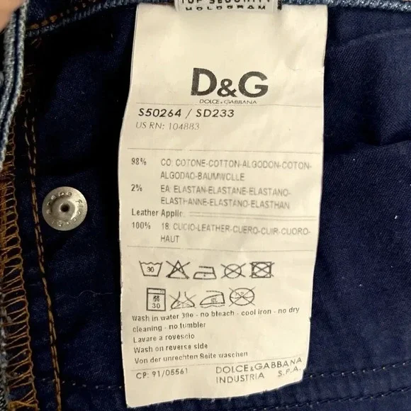 Dolce & Gabbana Women's Skinny Jeans - Dark Blue with Brown Patch - Picture 10 of 12